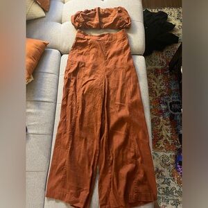 Anthropologie Burnt Orange Wide Leg Bandeau Set Size L